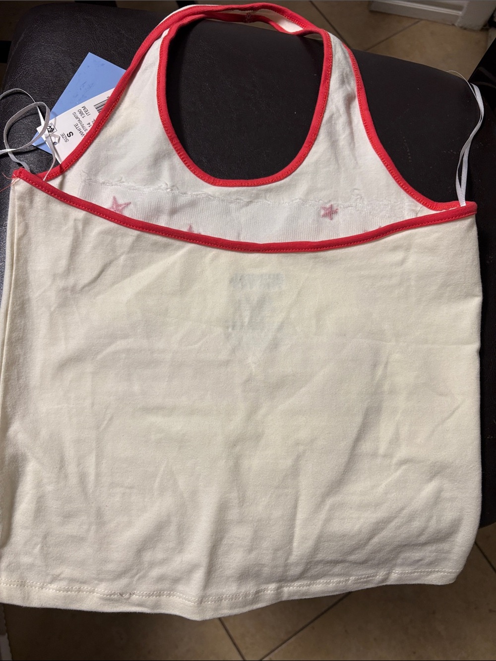 Star Spangled Bombshell Women's White Bandeau Tank with Red Trim - Picture 3 of 4